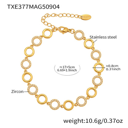 316L Stainless Steel Paved Zircon Circle Bracelet & Necklace Set - Image 7
