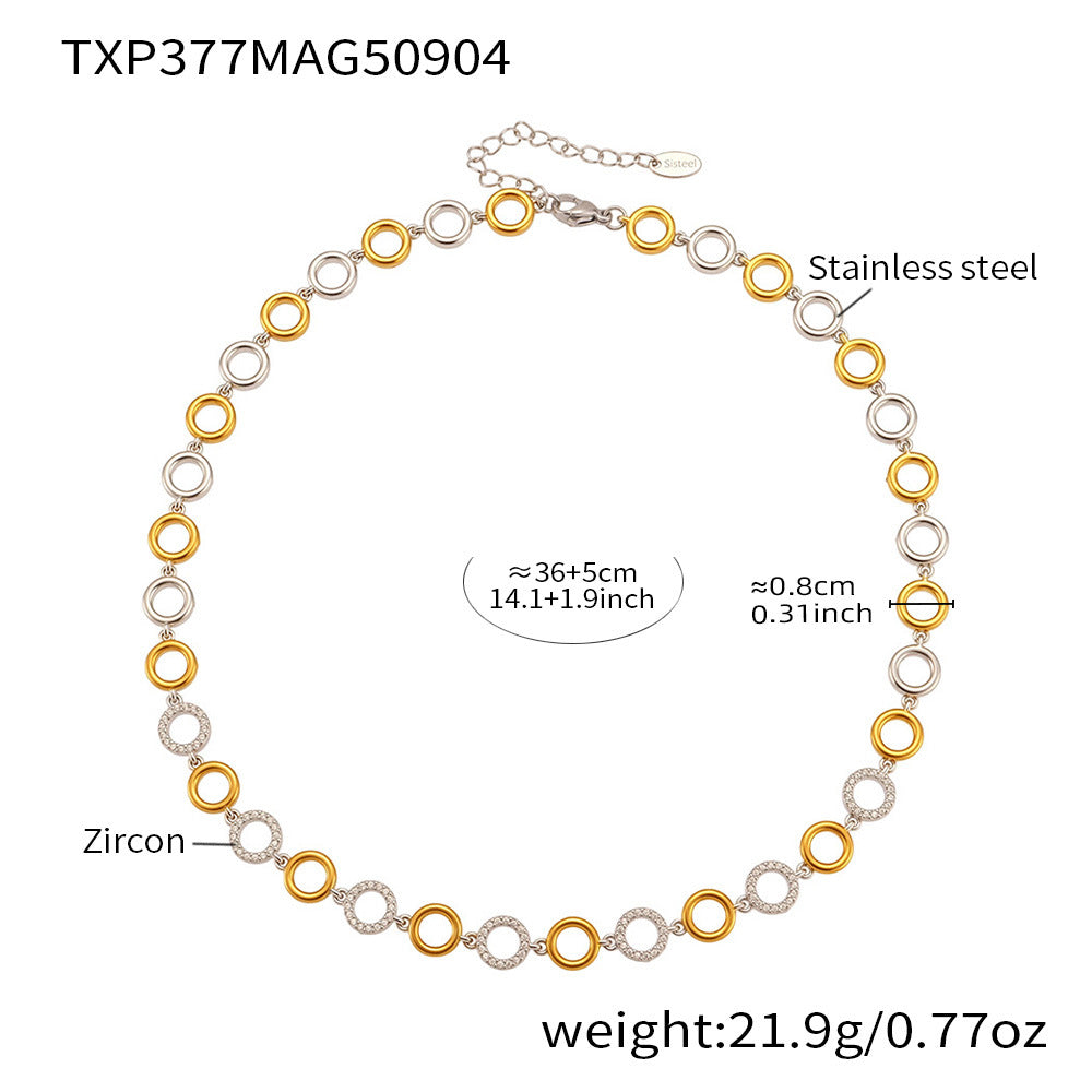 316L Stainless Steel Paved Zircon Circle Bracelet & Necklace Set - Image 8