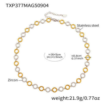 316L Stainless Steel Paved Zircon Circle Bracelet & Necklace Set - Image 8