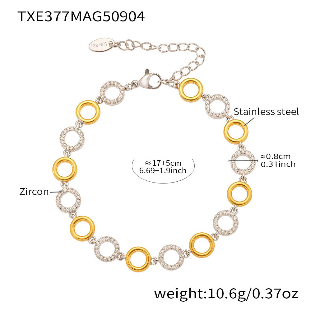 316L Stainless Steel Paved Zircon Circle Bracelet & Necklace Set - Image 9