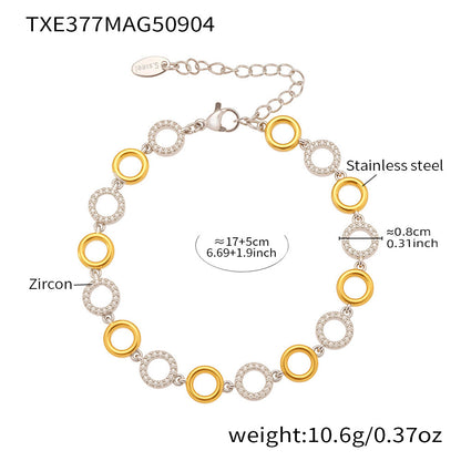 316L Stainless Steel Paved Zircon Circle Bracelet & Necklace Set - Image 9