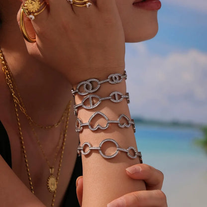 316L Stainless Steel Paved Zirconia Geometric Link Bracelet - Image 4