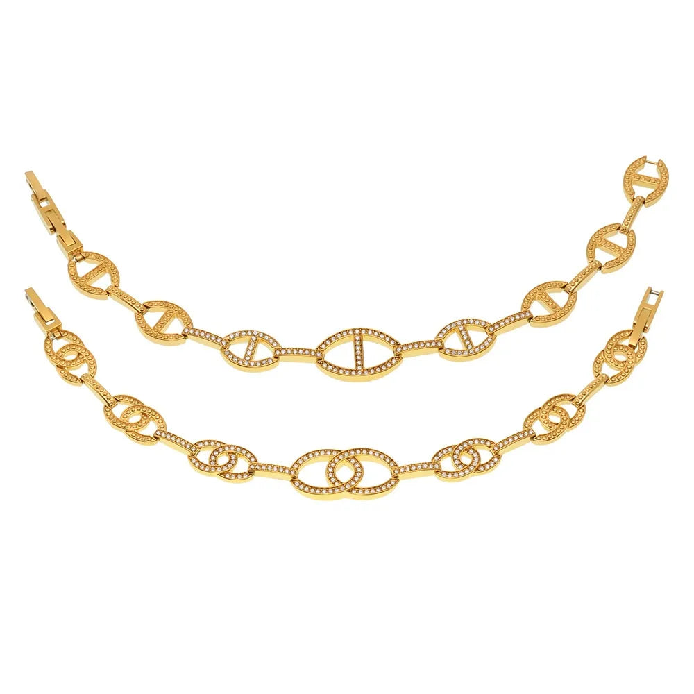316L Stainless Steel Paved Zirconia Geometric Link Bracelet - Image 5