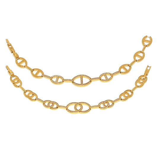 316L Stainless Steel Paved Zirconia Geometric Link Bracelet - Image 5