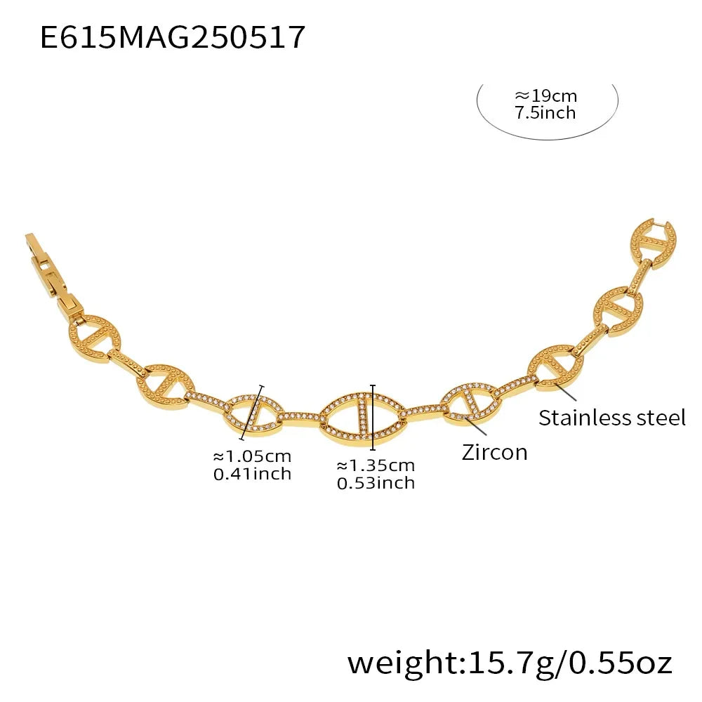 316L Stainless Steel Paved Zirconia Geometric Link Bracelet - Image 6