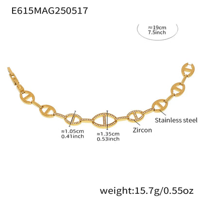 316L Stainless Steel Paved Zirconia Geometric Link Bracelet - Image 6