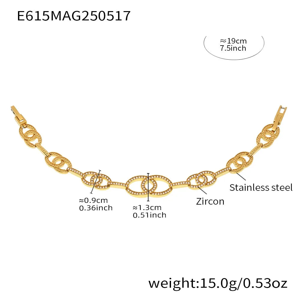 316L Stainless Steel Paved Zirconia Geometric Link Bracelet - Image 8