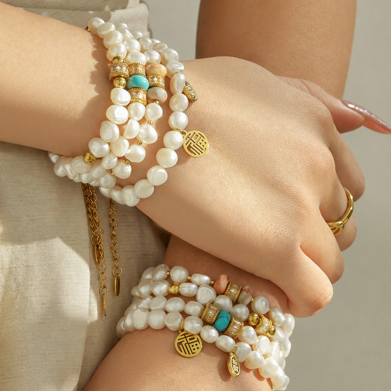 316L Stainless Steel 18K PVD Gold Pearl Bracelet made with 316L stainless steel and 18K PVD gold finish for wholesale jewelry buyers - image 12