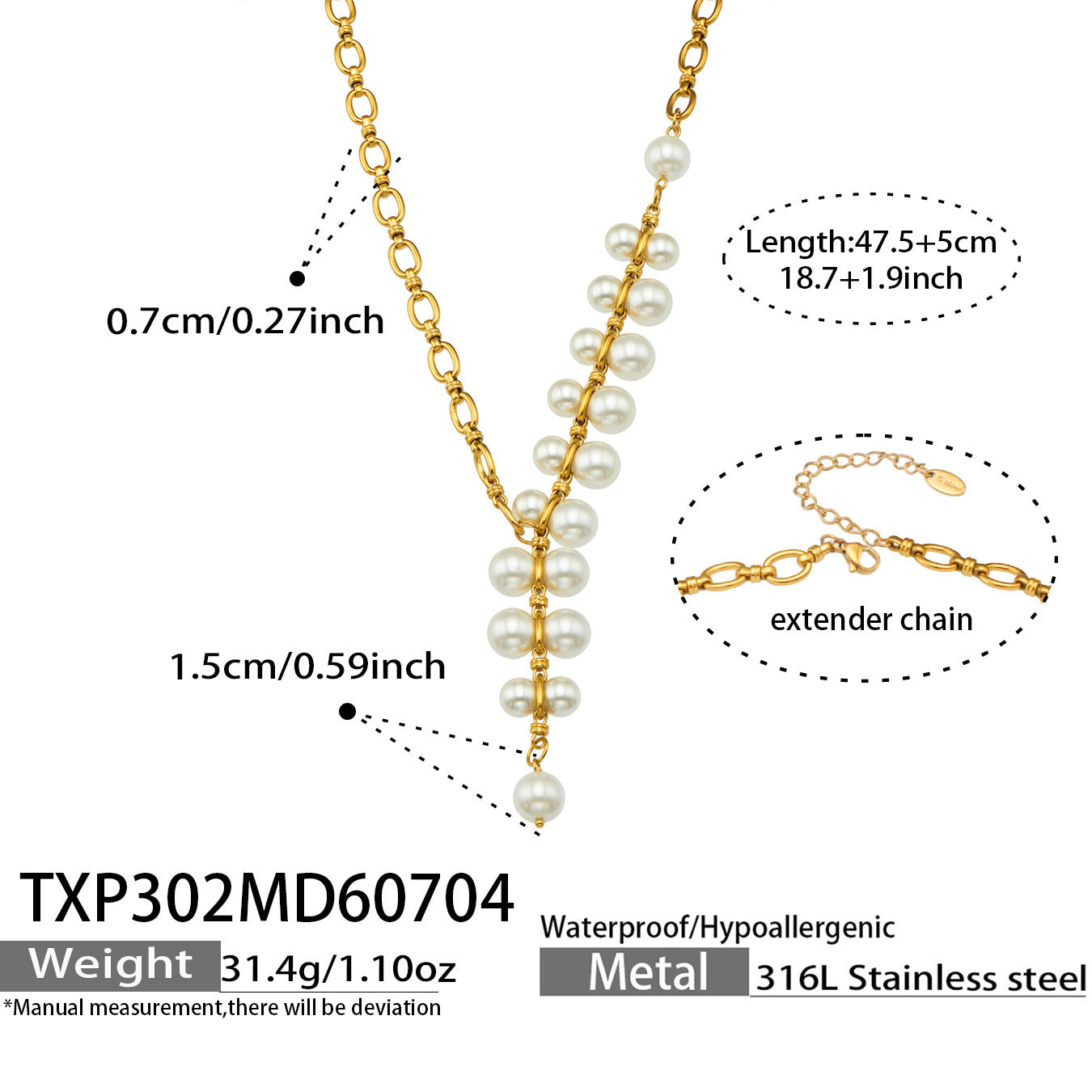 316L Stainless Steel 18K PVD Gold Pearl Earrings and Necklace Set made with 316L stainless steel and 18K PVD gold finish for wholesale jewelry buyers - image 15
