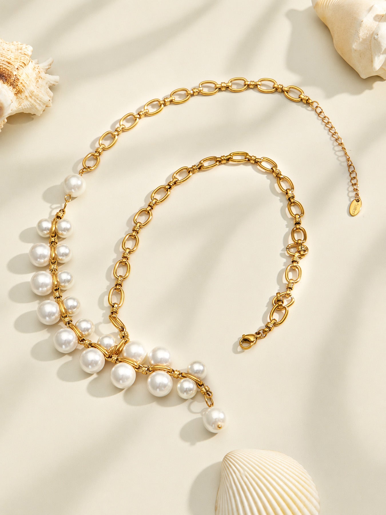 316L Stainless Steel 18K PVD Gold Pearl Earrings and Necklace Set made with 316L stainless steel and 18K PVD gold finish for wholesale jewelry buyers - image 3