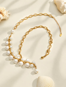 316L Stainless Steel 18K PVD Gold Pearl Earrings and Necklace Set made with 316L stainless steel and 18K PVD gold finish for wholesale jewelry buyers - image 3