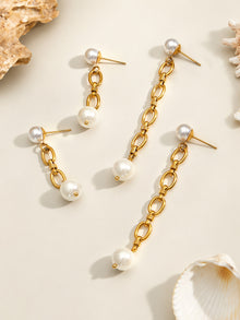 316L Stainless Steel 18K PVD Gold Pearl Earrings and Necklace Set made with 316L stainless steel and 18K PVD gold finish for wholesale jewelry buyers - image 5