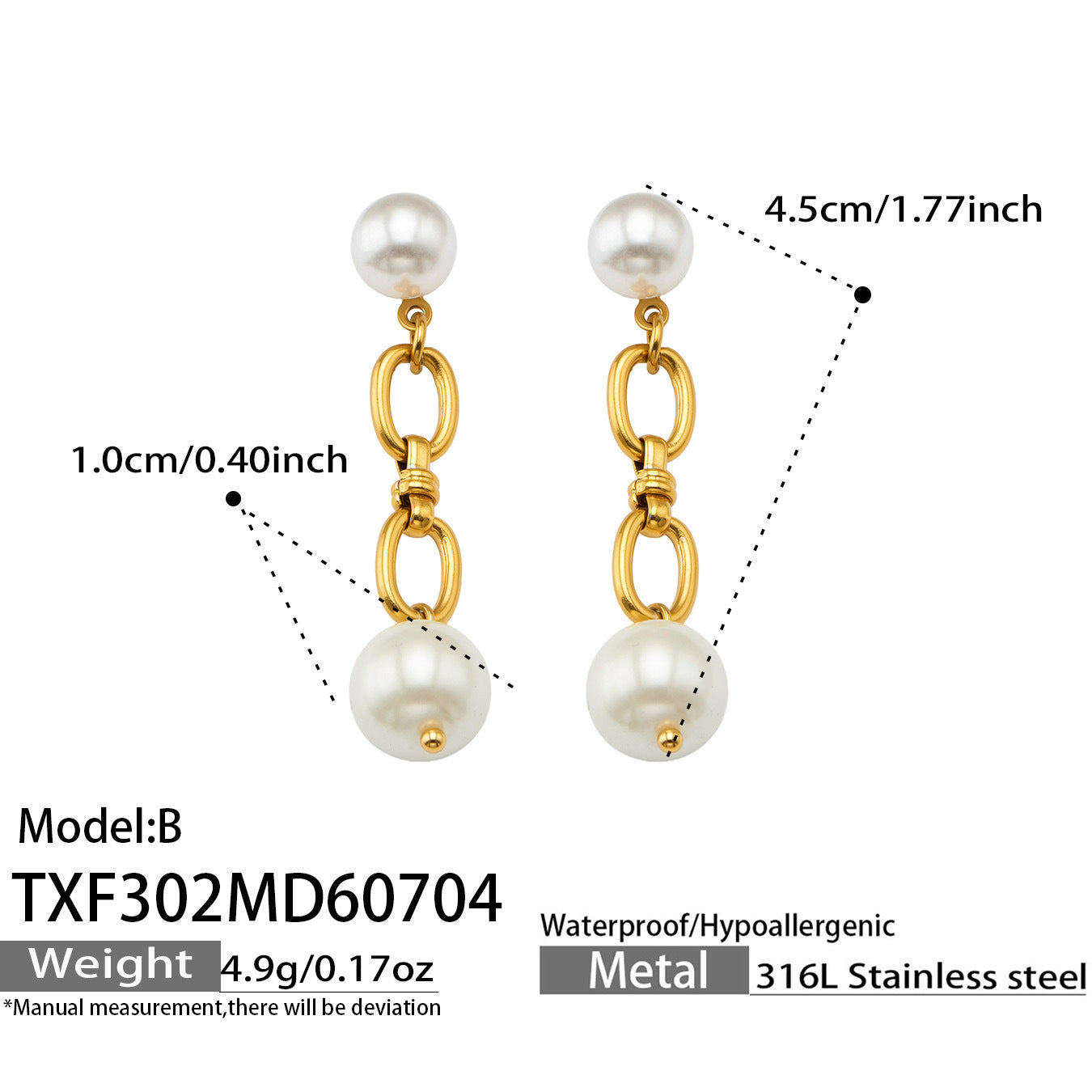 316L Stainless Steel 18K PVD Gold Pearl Earrings and Necklace Set made with 316L stainless steel and 18K PVD gold finish for wholesale jewelry buyers - image 9