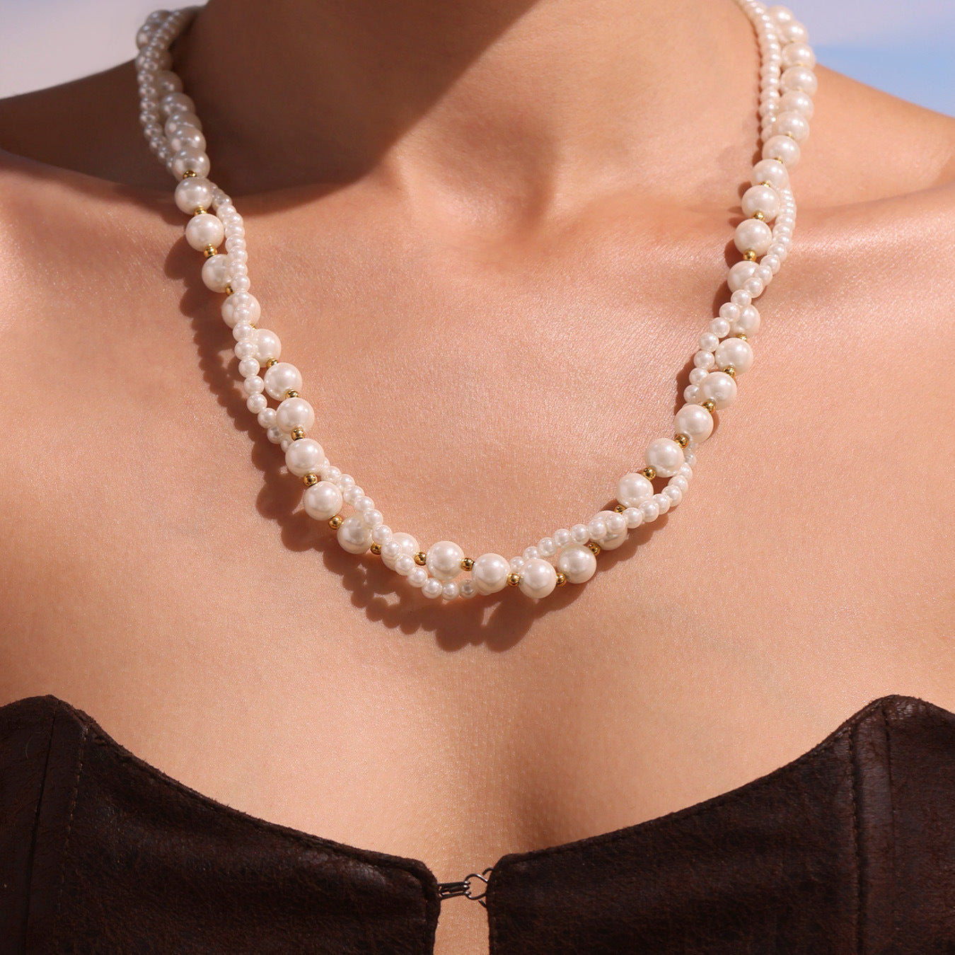 316L Stainless Steel Pearl Heart Double Layer Necklace - Image 1
