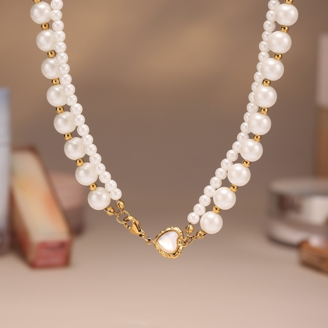 316L Stainless Steel Pearl Heart Double Layer Necklace - Image 10