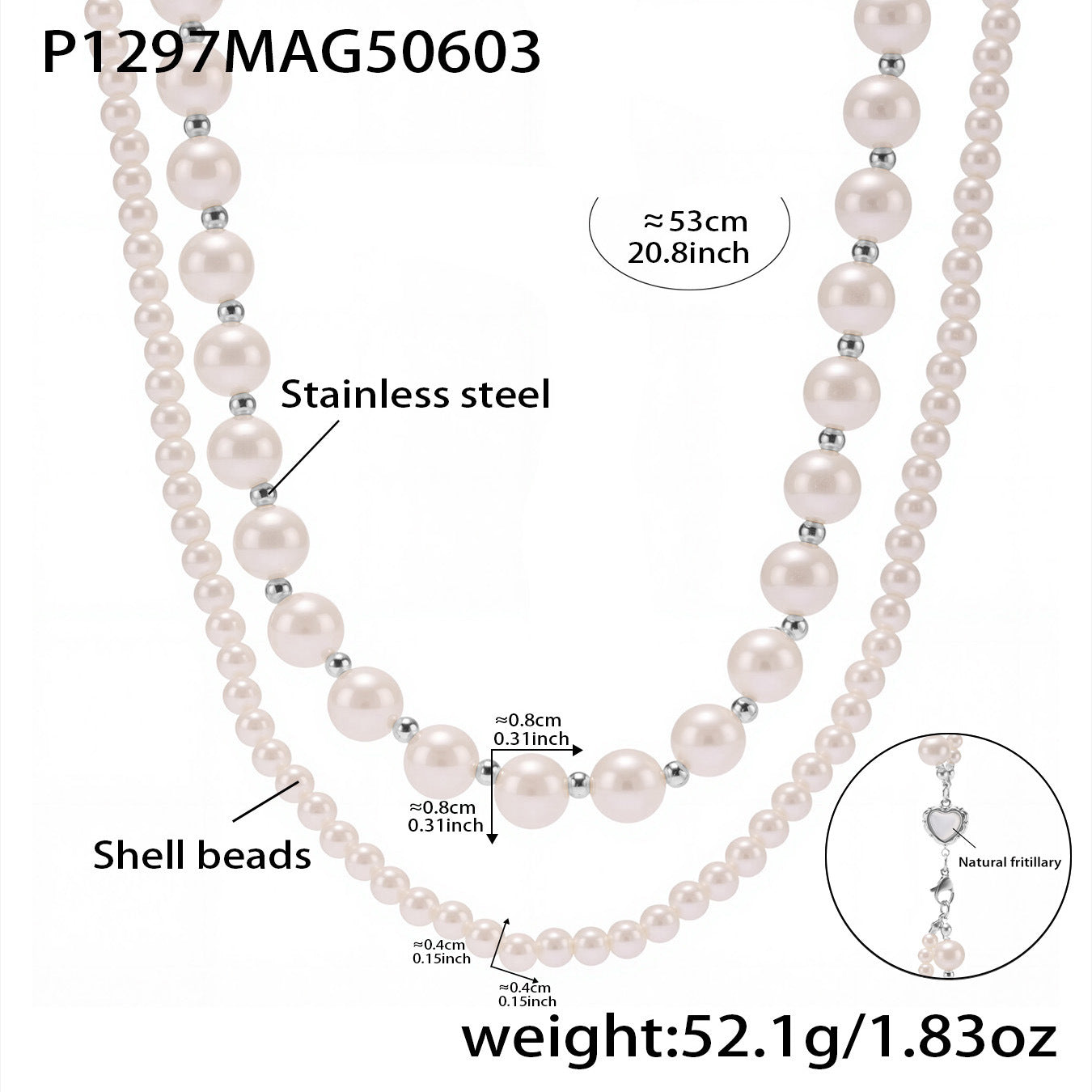316L Stainless Steel Pearl Heart Double Layer Necklace - Image 12