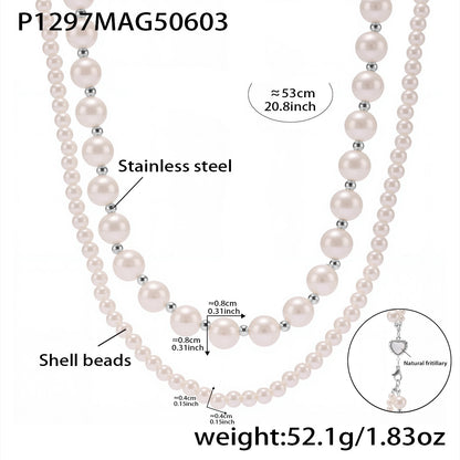 316L Stainless Steel Pearl Heart Double Layer Necklace - Image 12