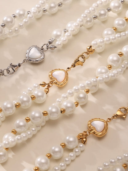 316L Stainless Steel Pearl Heart Double Layer Necklace - Image 13