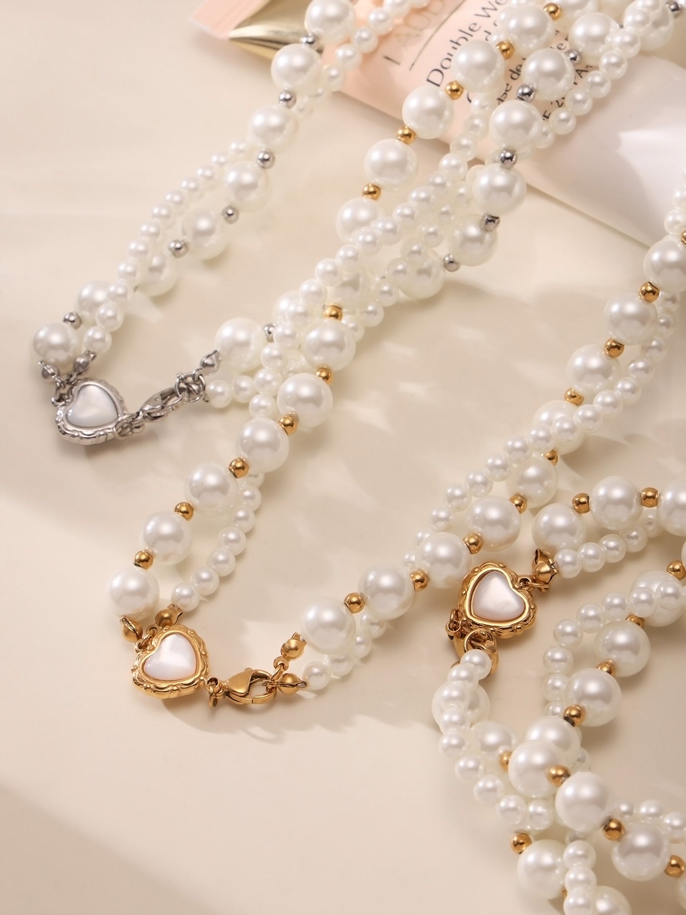 316L Stainless Steel Pearl Heart Double Layer Necklace - Image 2