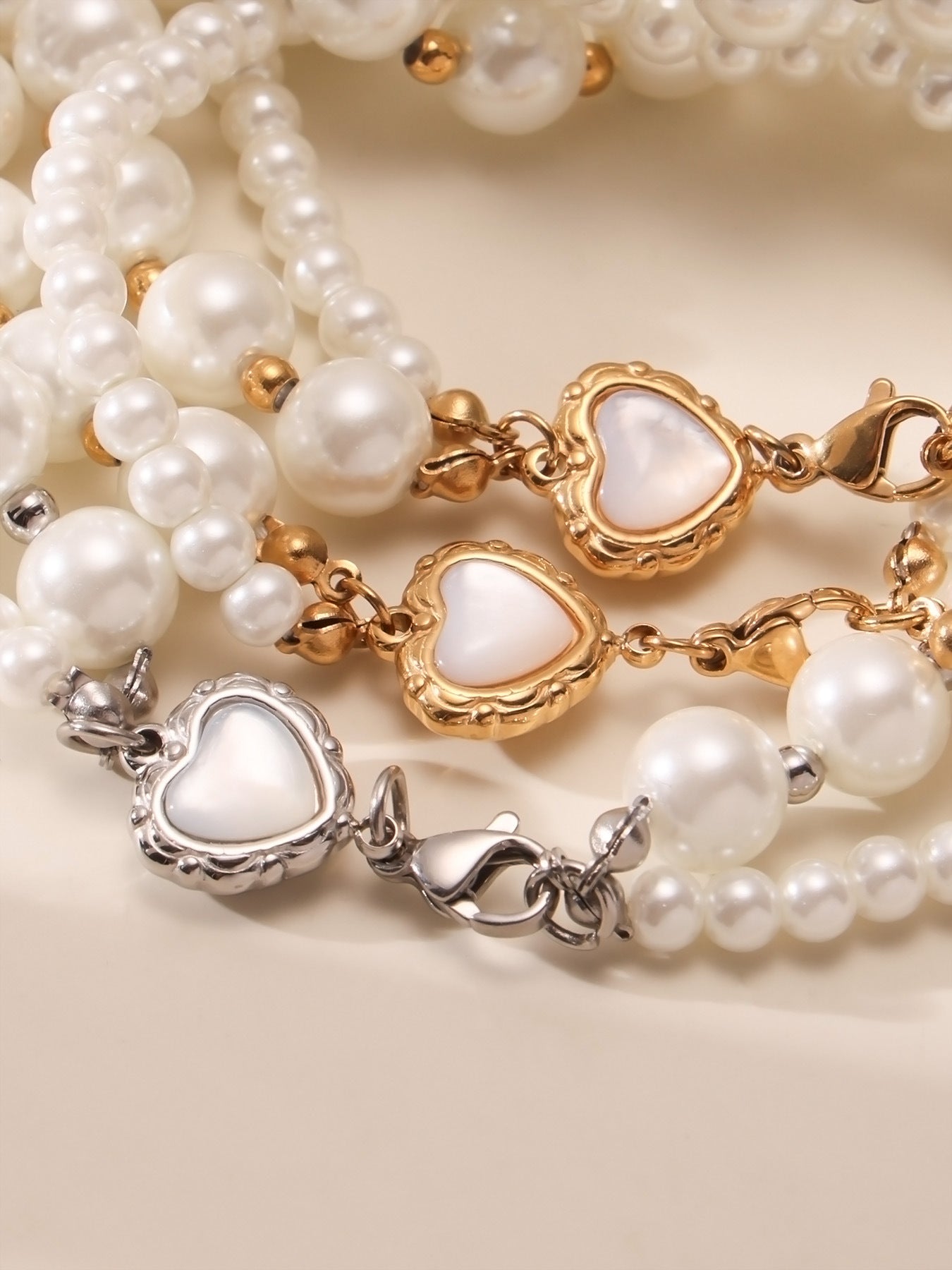 316L Stainless Steel Pearl Heart Double Layer Necklace - Image 4