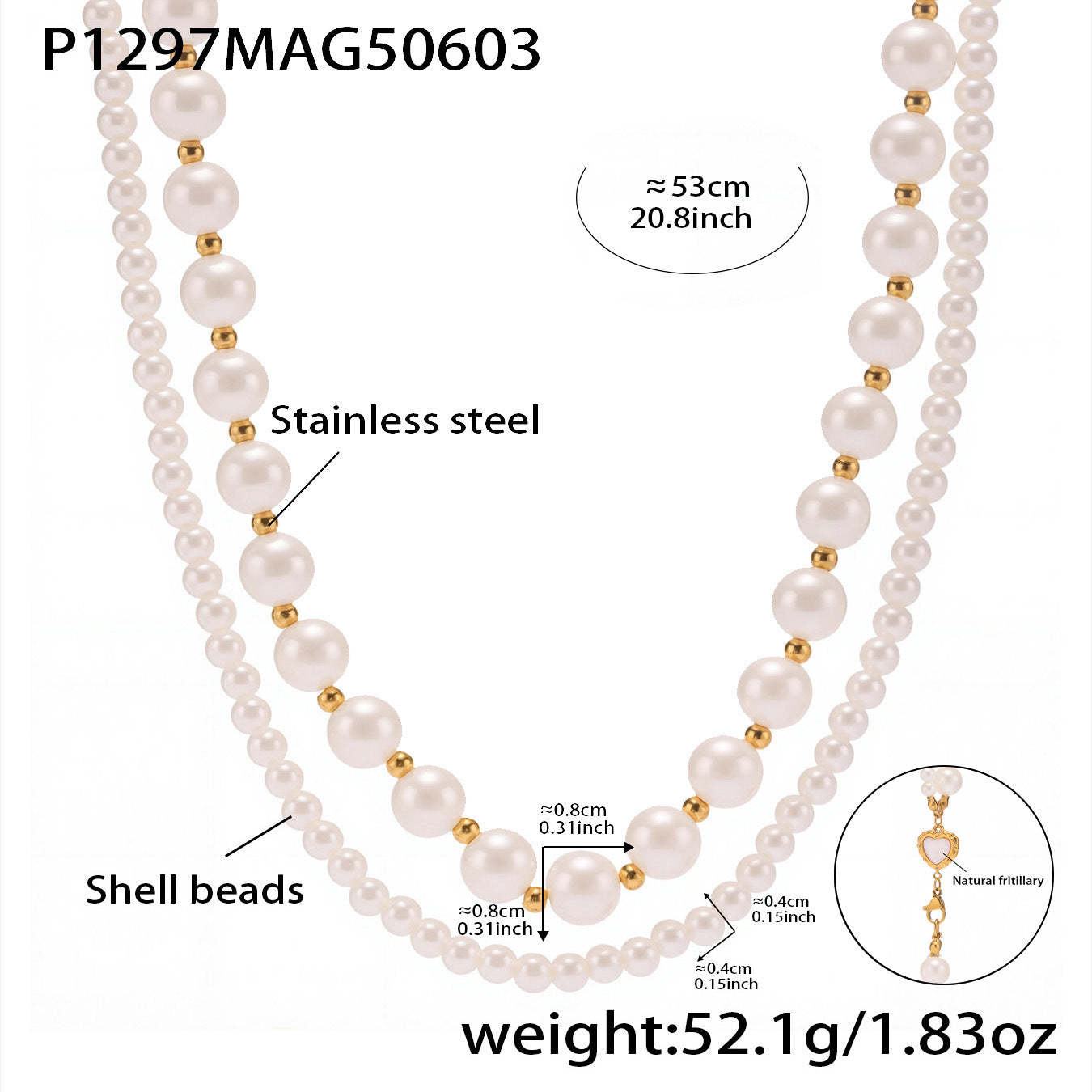 316L Stainless Steel Pearl Heart Double Layer Necklace - Image 5