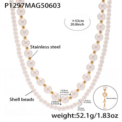 316L Stainless Steel Pearl Heart Double Layer Necklace - Image 5