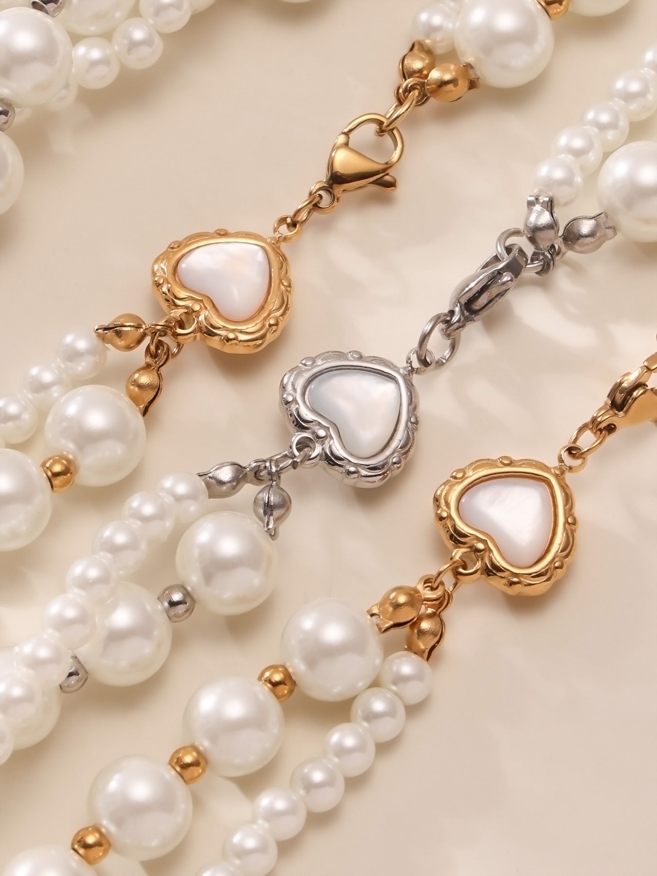 316L Stainless Steel Pearl Heart Double Layer Necklace - Image 6