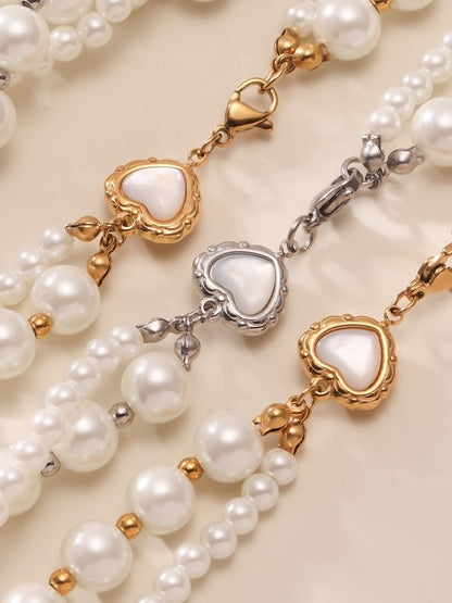 316L Stainless Steel Pearl Heart Double Layer Necklace - Image 6