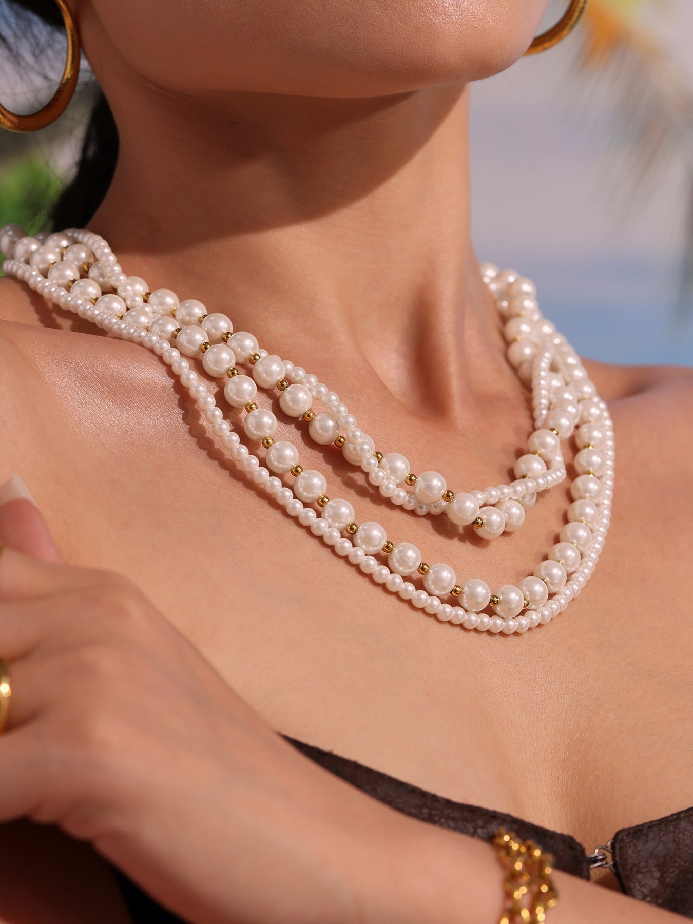 316L Stainless Steel Pearl Heart Double Layer Necklace - Image 9