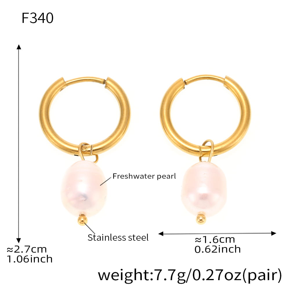 316L stainless steel freshwater pearl hoop earrings size and weight chart 18K PVD gold plated wholesale details