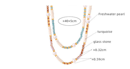 Material detail of 316L stainless steel pearl and glass stone necklace with PVD gold plating