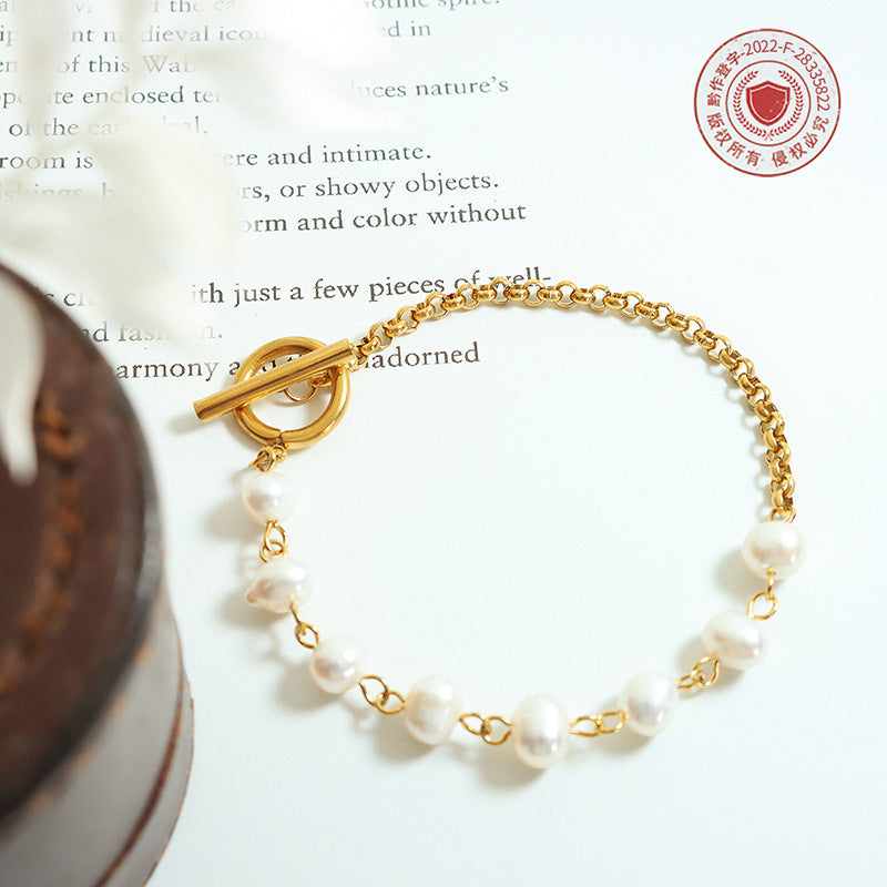 316L Stainless Steel Freshwater Pearl OT Clasp Necklace & Bracelet Set