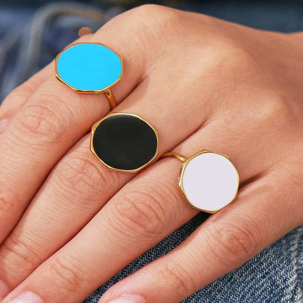 316L Stainless Steel Personalized Classic Enamel Open Ring - Image 3