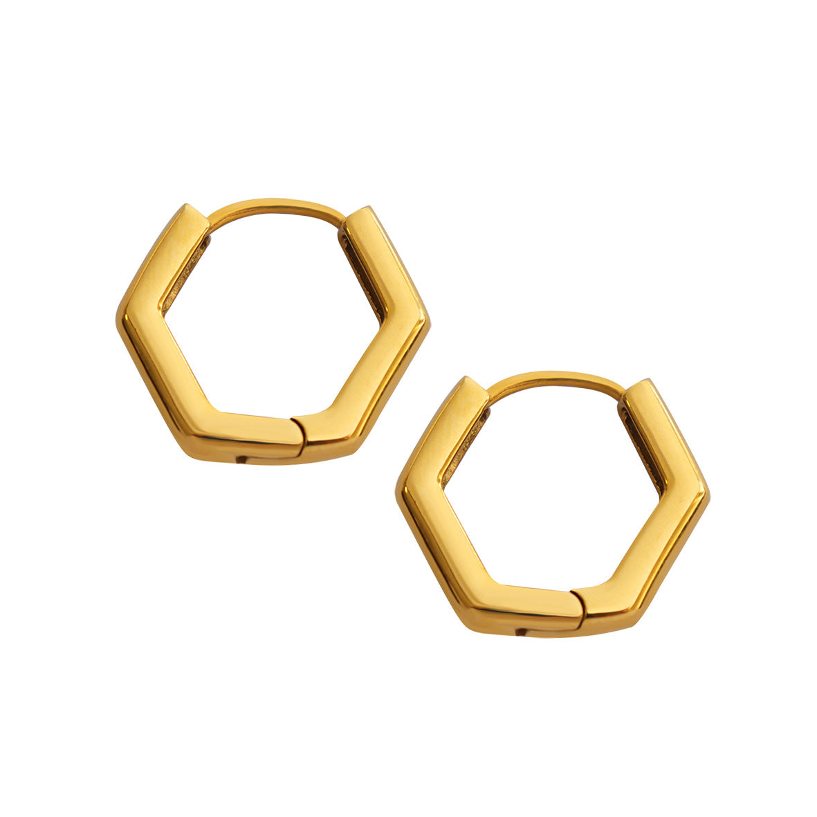316L Stainless Steel Petite Hexagonal Huggie Earrings - Image 3