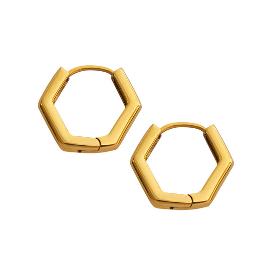316L Stainless Steel Petite Hexagonal Huggie Earrings - Image 3
