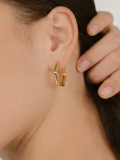 316L Stainless Steel Petite Hexagonal Huggie Earrings - Image 5