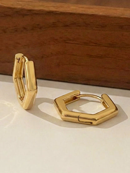 316L Stainless Steel Petite Hexagonal Huggie Earrings - Image 6