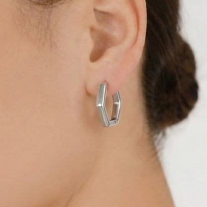316L Stainless Steel Petite Hexagonal Huggie Earrings - Image 7