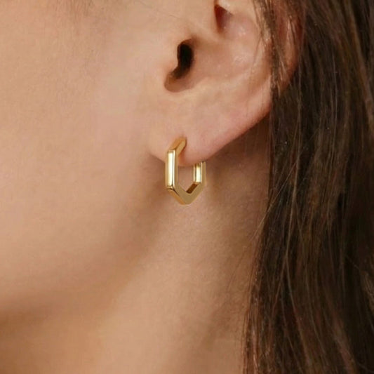 316L Stainless Steel Petite Hexagonal Huggie Earrings - Image 8