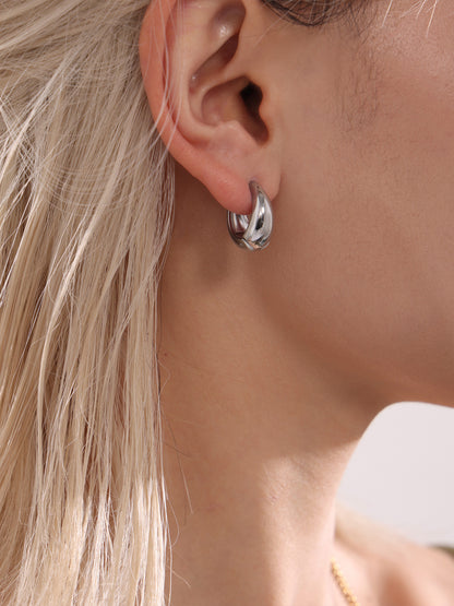 316L Stainless Steel Petite High-Polish Two-Tone Huggie Hoop Earrings - Image 6