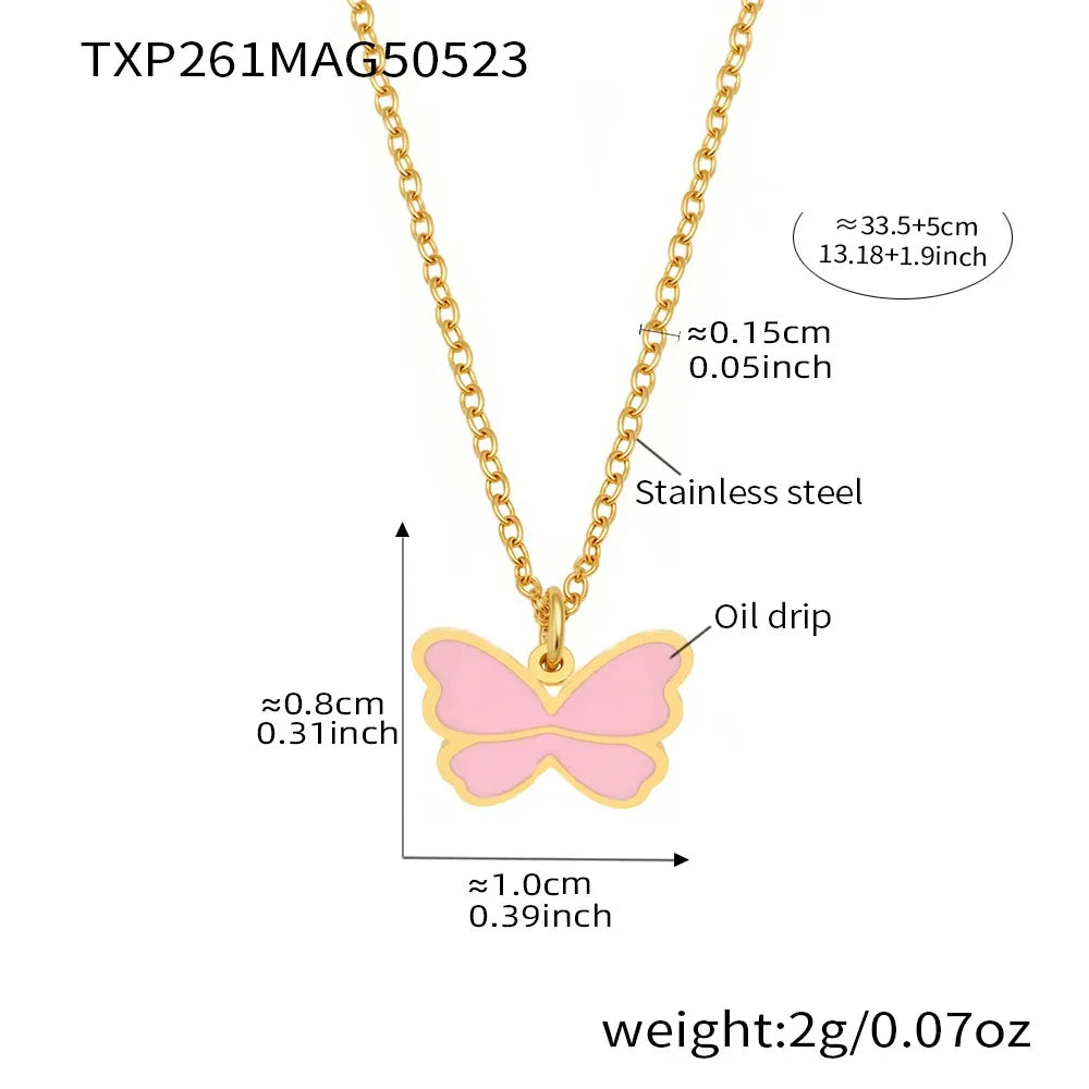 316L Stainless Steel Pink Enamel Butterfly Jewelry - Image 6