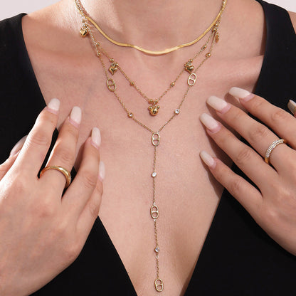 316L Stainless Steel Playful Bear & Elegant Y-Shape Tassel Necklace, Bracelet & Anklet - Image 2