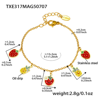 316L Stainless Steel Playful Enamel Strawberry Pineapple Charm Jewelry Set - Image 1