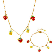 316L Stainless Steel Playful Enamel Strawberry Pineapple Charm Jewelry Set - Image 8