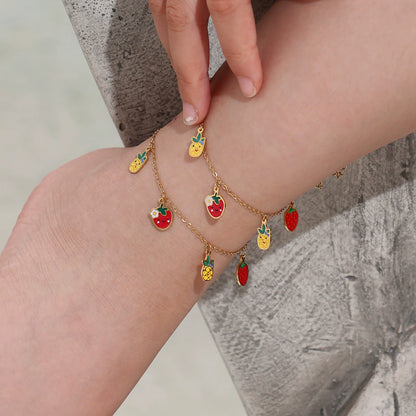 316L Stainless Steel Playful Enamel Strawberry Pineapple Charm Jewelry Set - Image 9