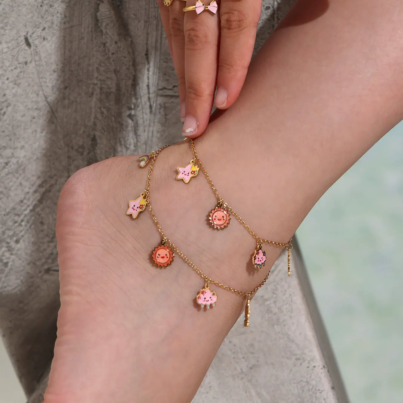 316L Stainless Steel Playful Enamel Sun Star Cloud Charm Jewelry Collection - Image 4