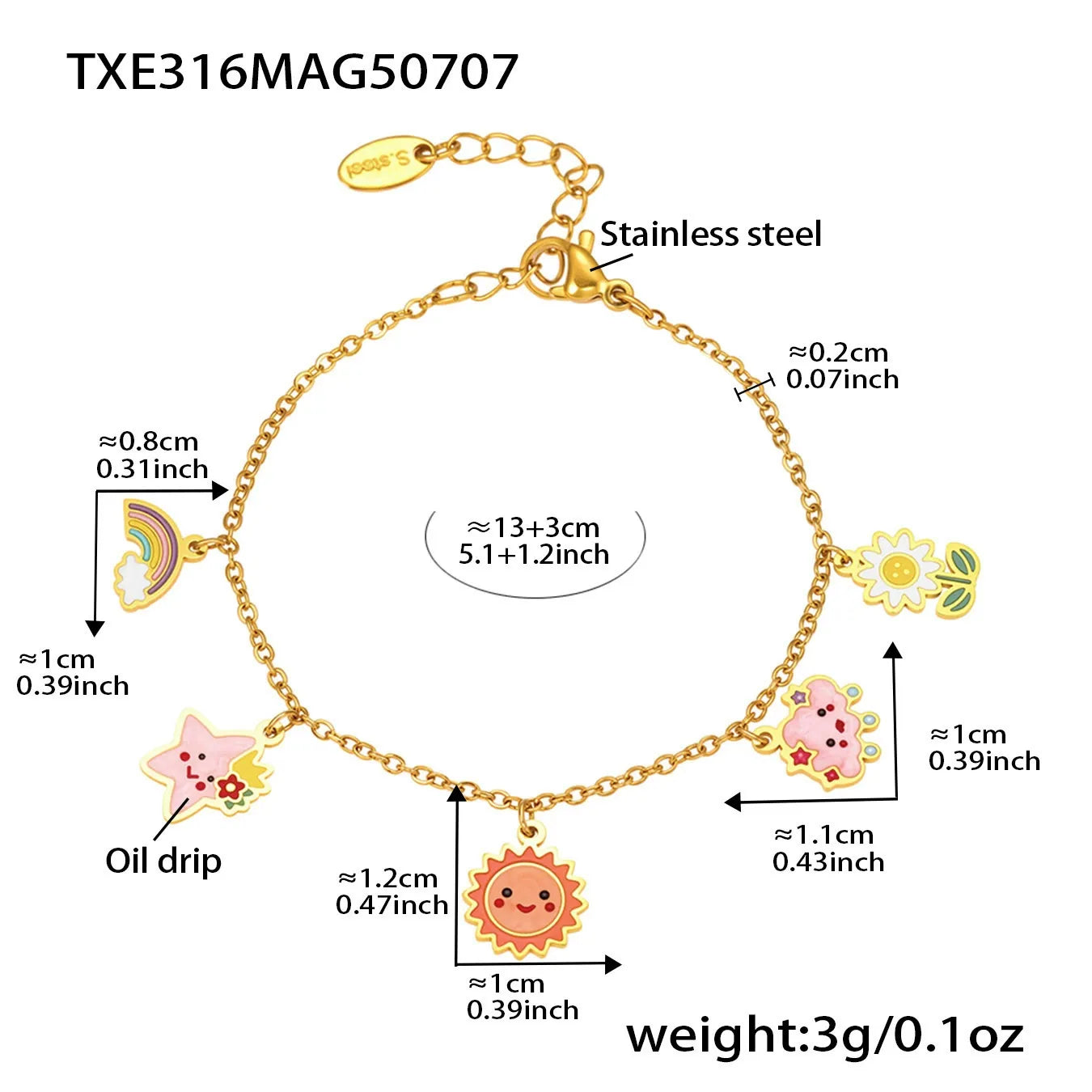 316L Stainless Steel Playful Enamel Sun Star Cloud Charm Jewelry Collection - Image 7