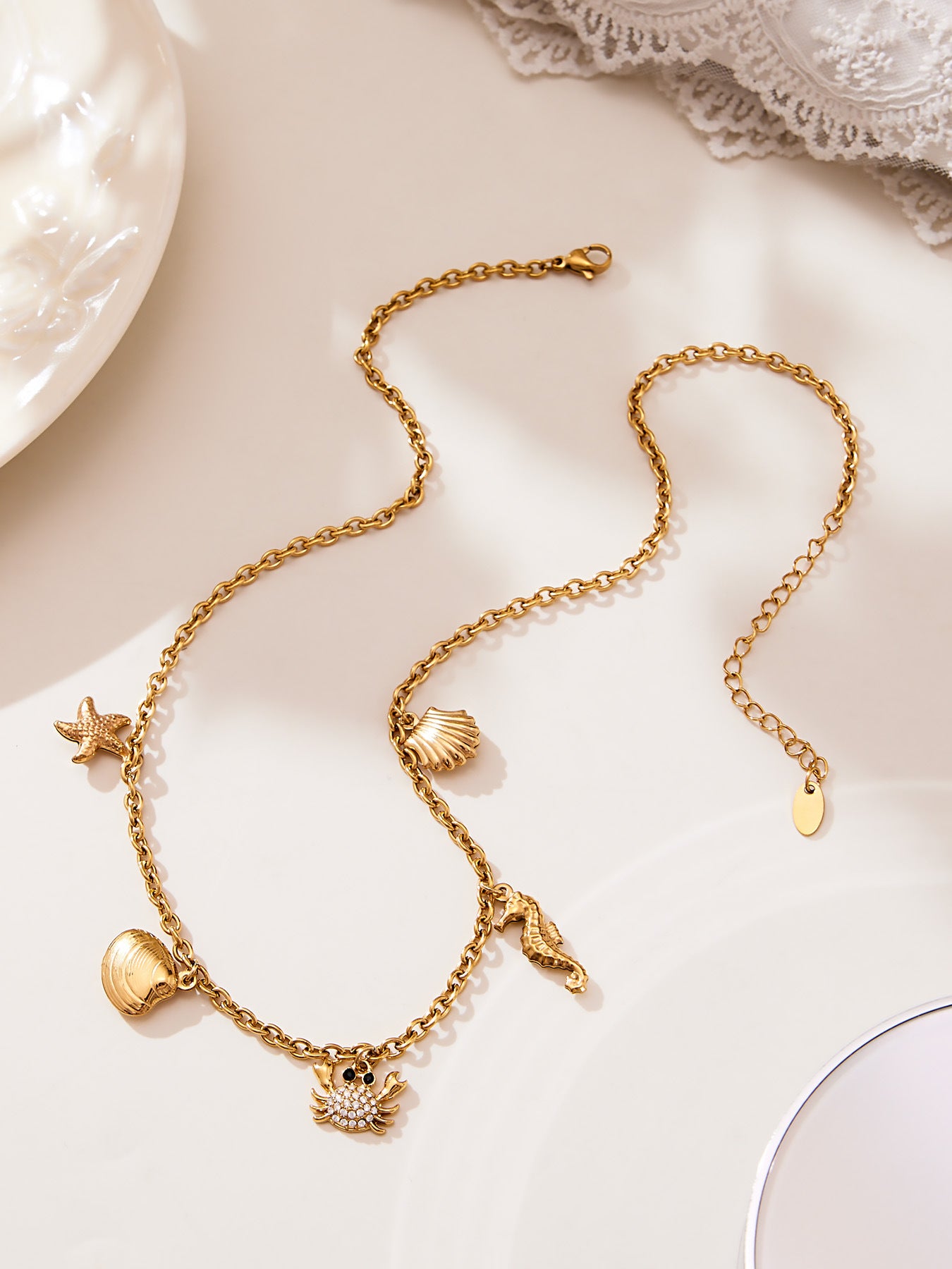 316L stainless steel Playful Ocean & Fruit Charm Collection boutique merchandising view for wholesale jewelry buyers