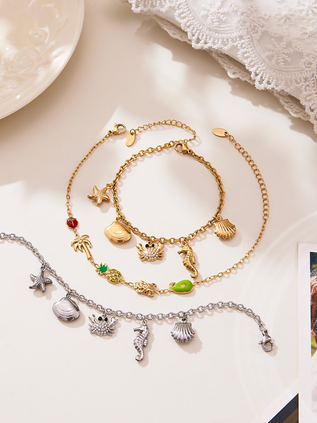316L stainless steel Playful Ocean & Fruit Charm Collection main product view for wholesale jewelry buyers