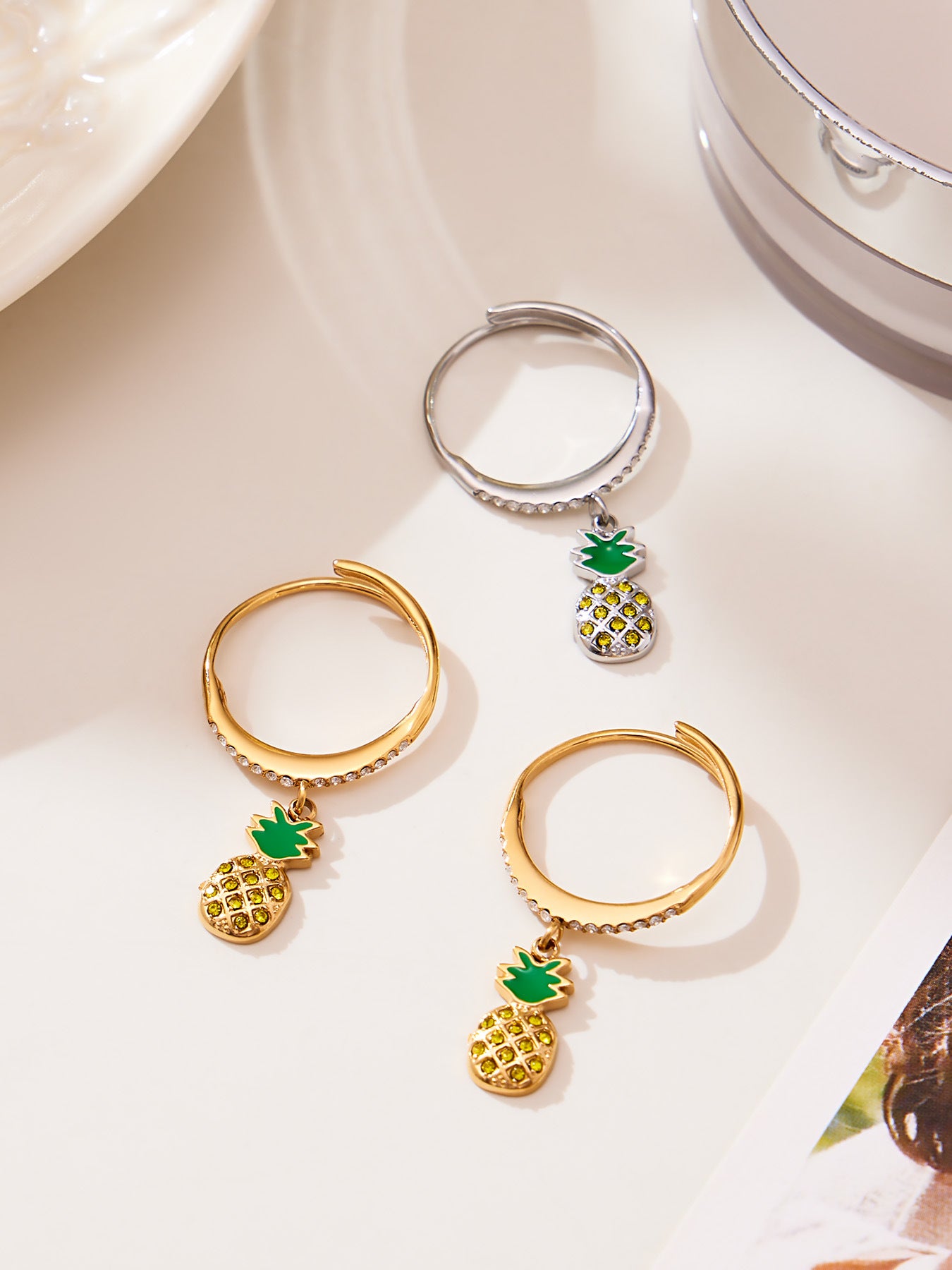 316L stainless steel Playful Ocean & Fruit Charm Collection color option display for wholesale jewelry buyers